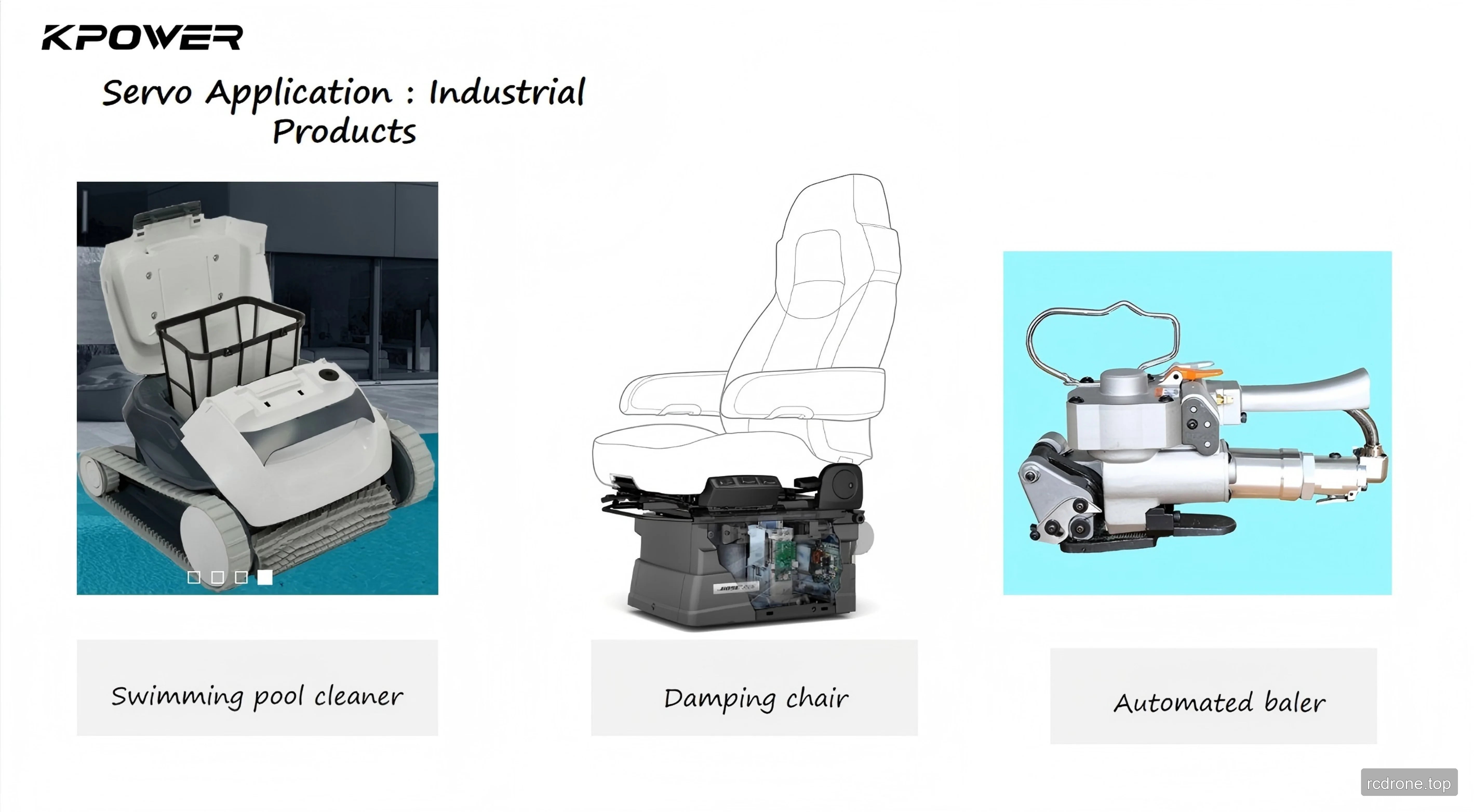 Kpower industrial servo application examples with pool cleaner, damping chair and automated baler