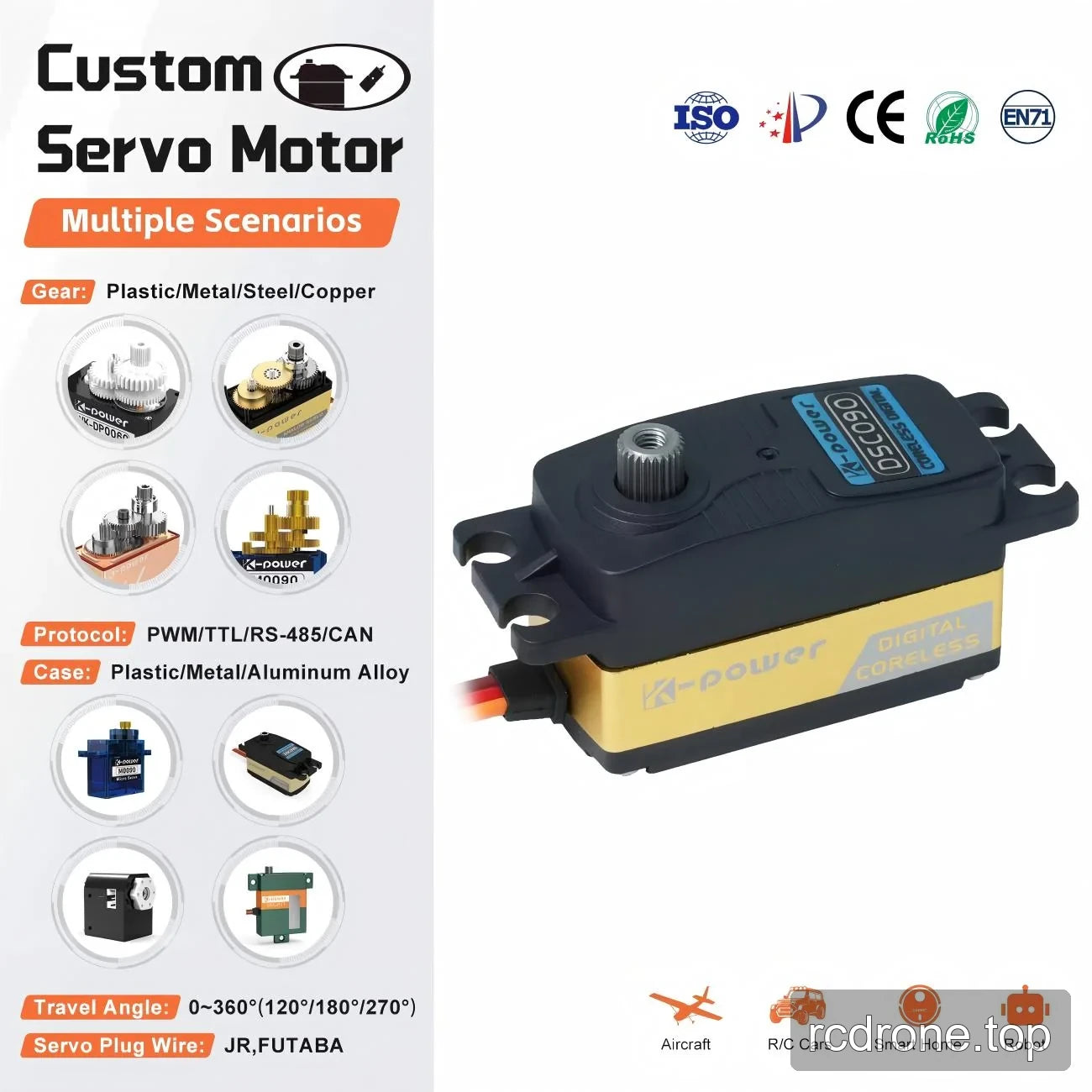 DSC090 servo with black covers, gold-colored center housing and splined output shaft