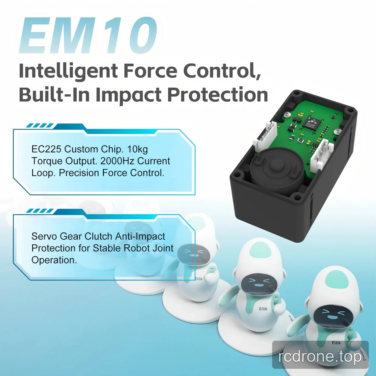 EM10 internal electronics with EC225 chip and gear-clutch protection labels