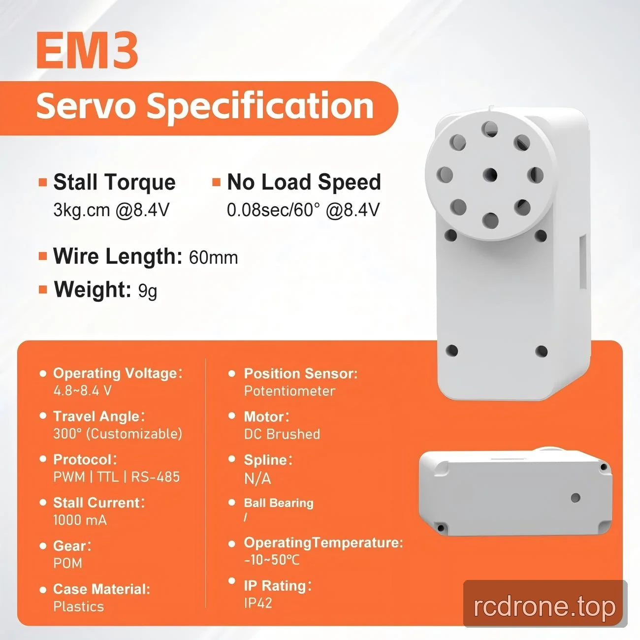 EM3 specification panel with electrical, mechanical and environmental parameters
