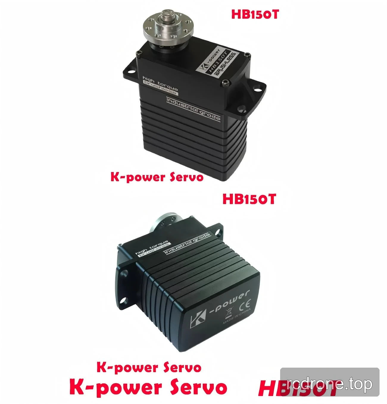 Kpower HB150T front and rear views with ribbed housing, mounting ears and circular output flange