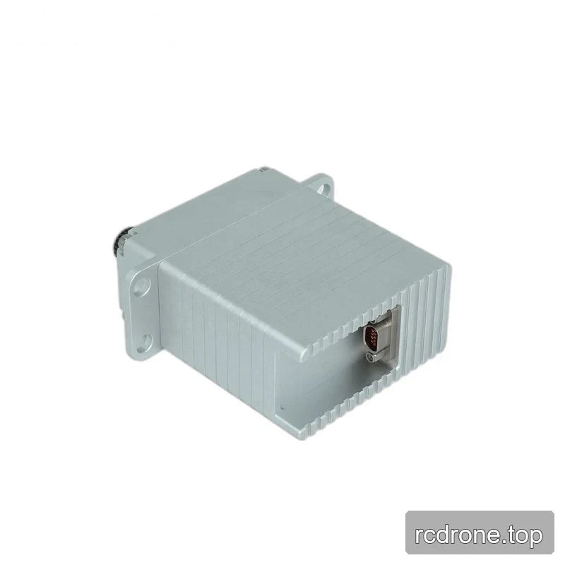 Rear angled view of the silver servo, showing a recessed multipin connector and grooves across the casing.