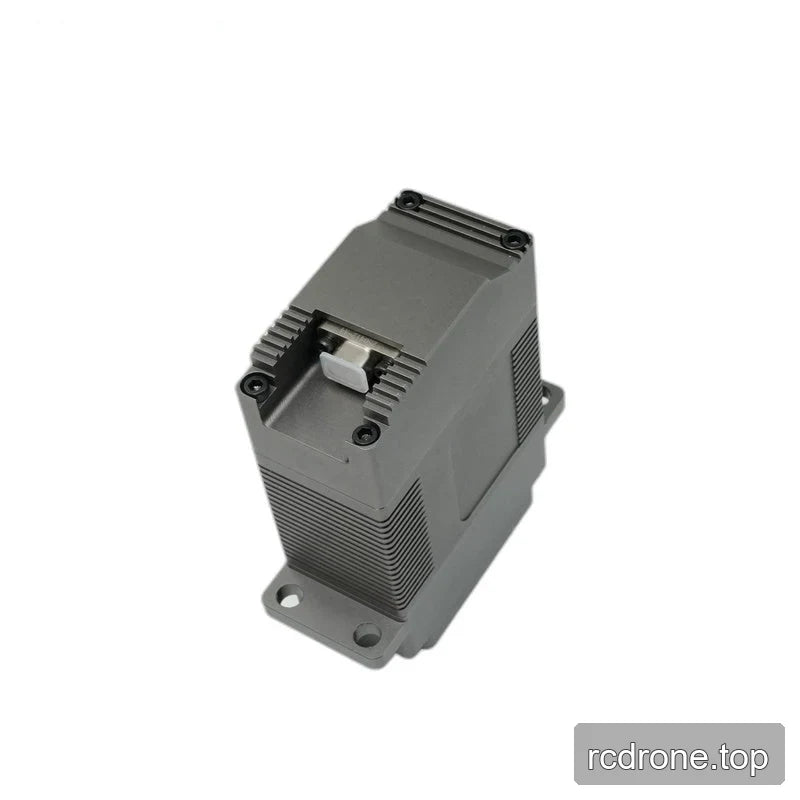 Angled underside view of the servo showing a recessed connector, dark screws, ribbed casing, and mounting tabs.