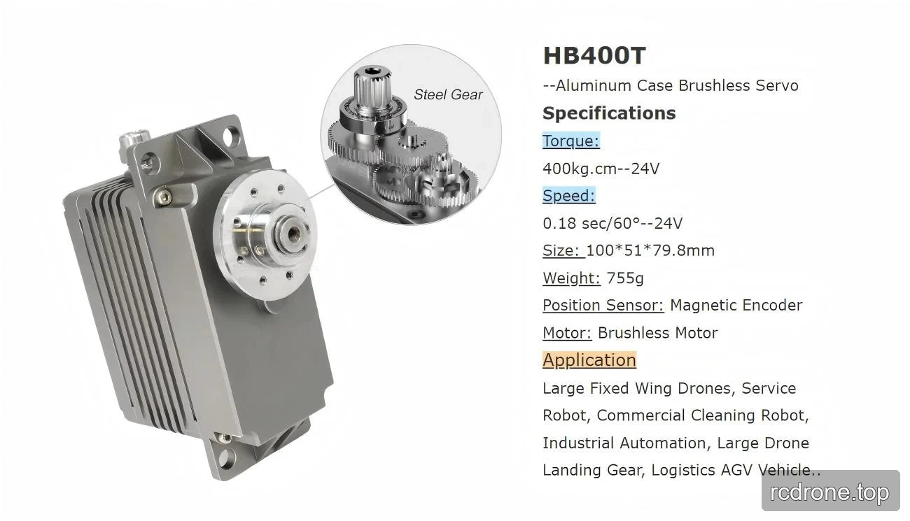 HB400T specification panel with torque, speed, dimensions, weight and position sensor