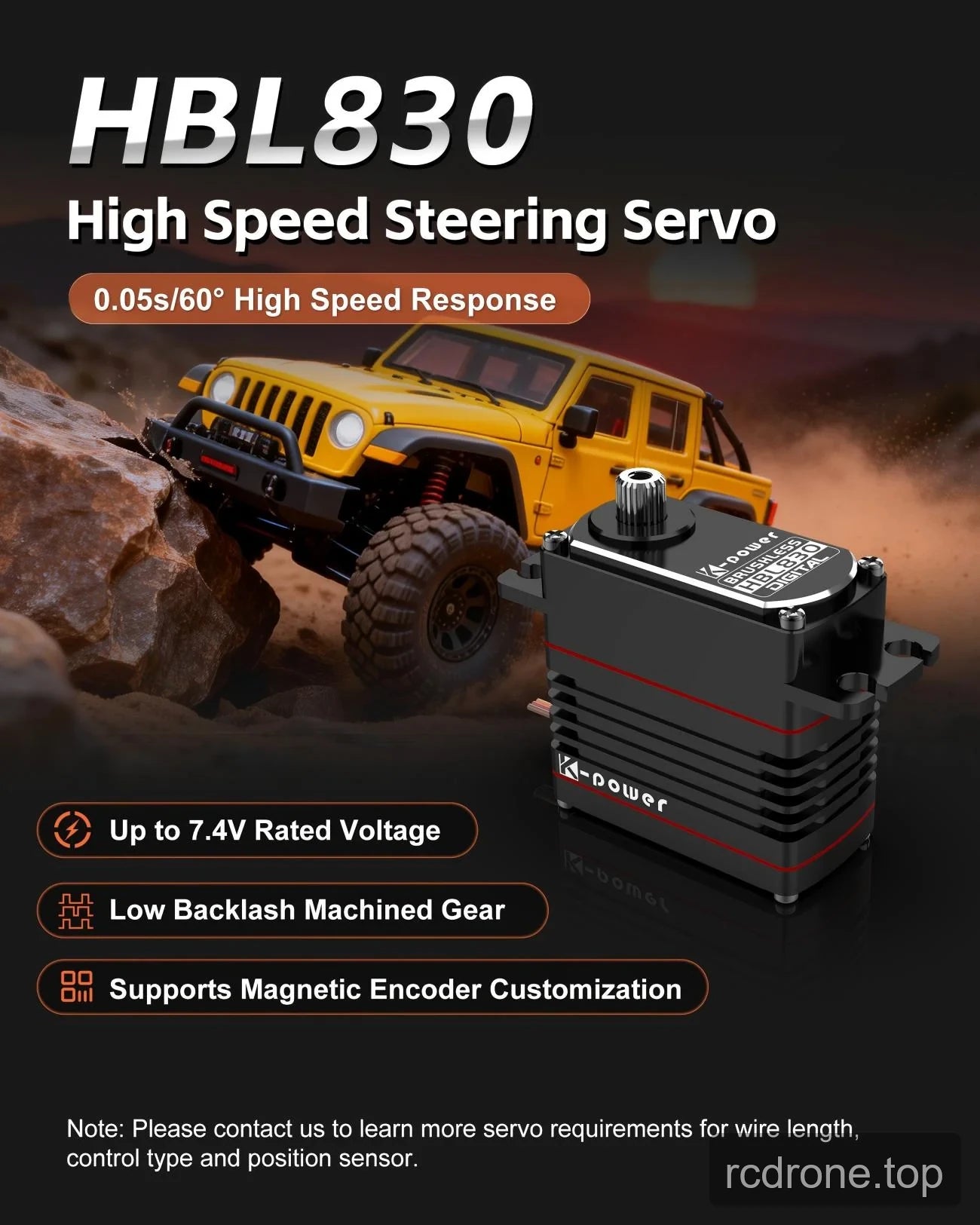HBL830 steering servo with response-speed and magnetic encoder customization labels
