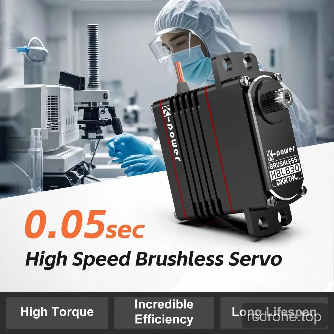 Kpower HBL830 brushless servo with a 0.05-second speed label