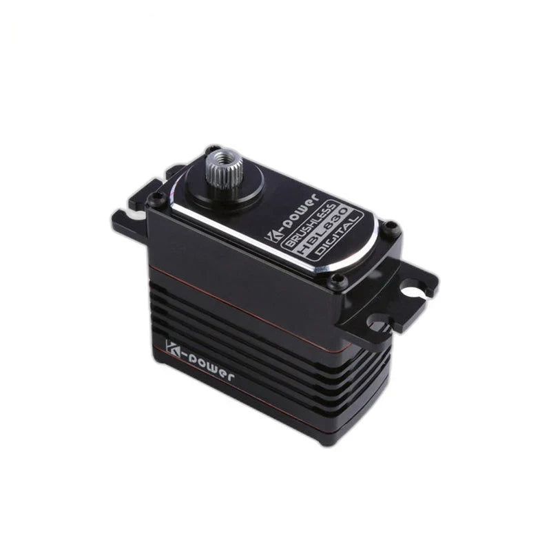 Black Kpower HBL830 servo with splined output shaft, brushless digital label, ribbed housing, and mounting tabs.