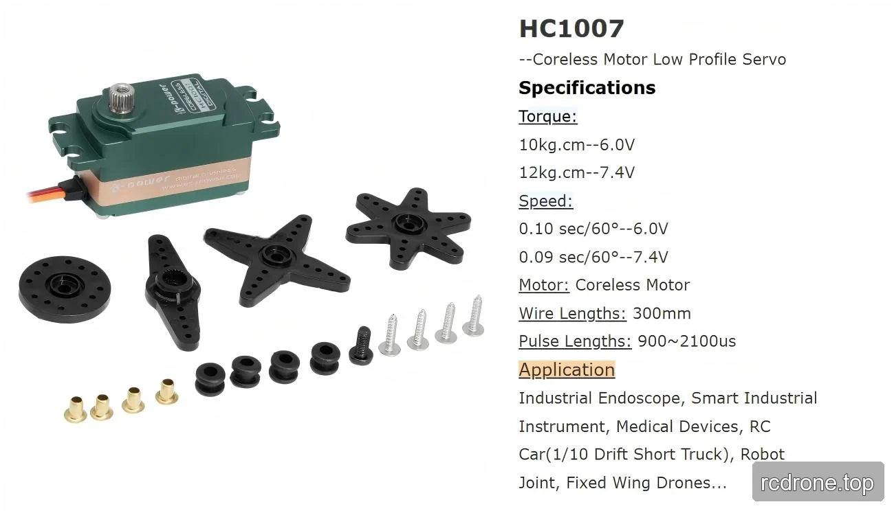 HC1007 servo, accessory arrangement and voltage-dependent performance specifications