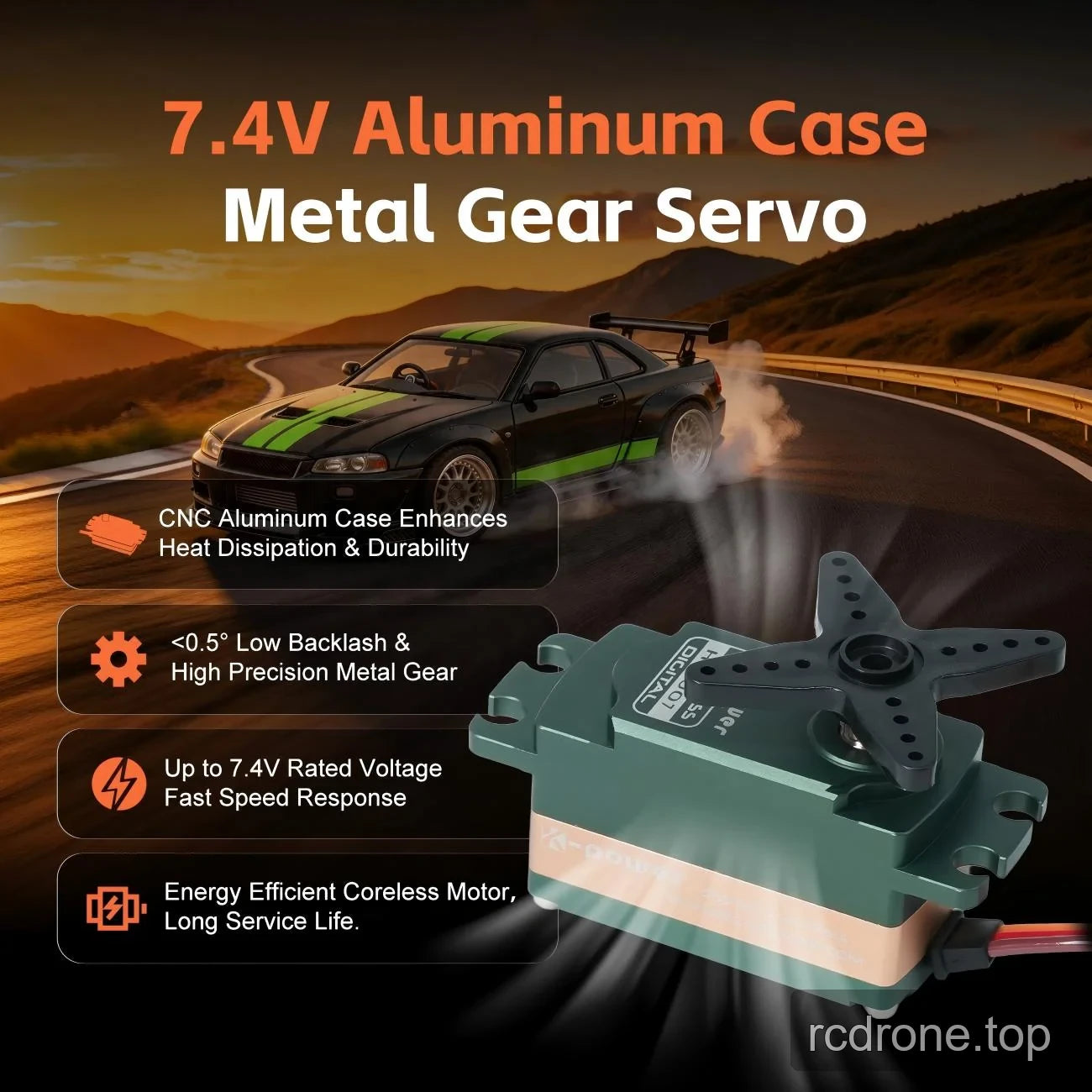 HC1007 aluminum-case, metal-gear and coreless-motor feature panel