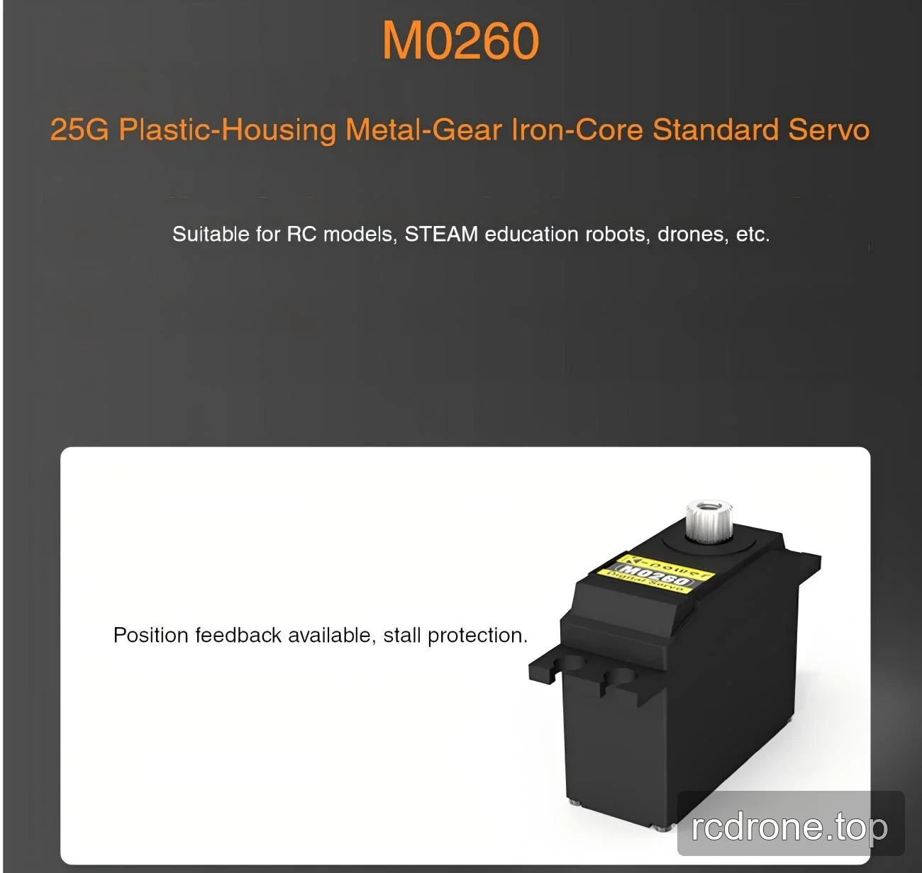M0260 construction panel with plastic housing, metal gears and iron-core motor labels