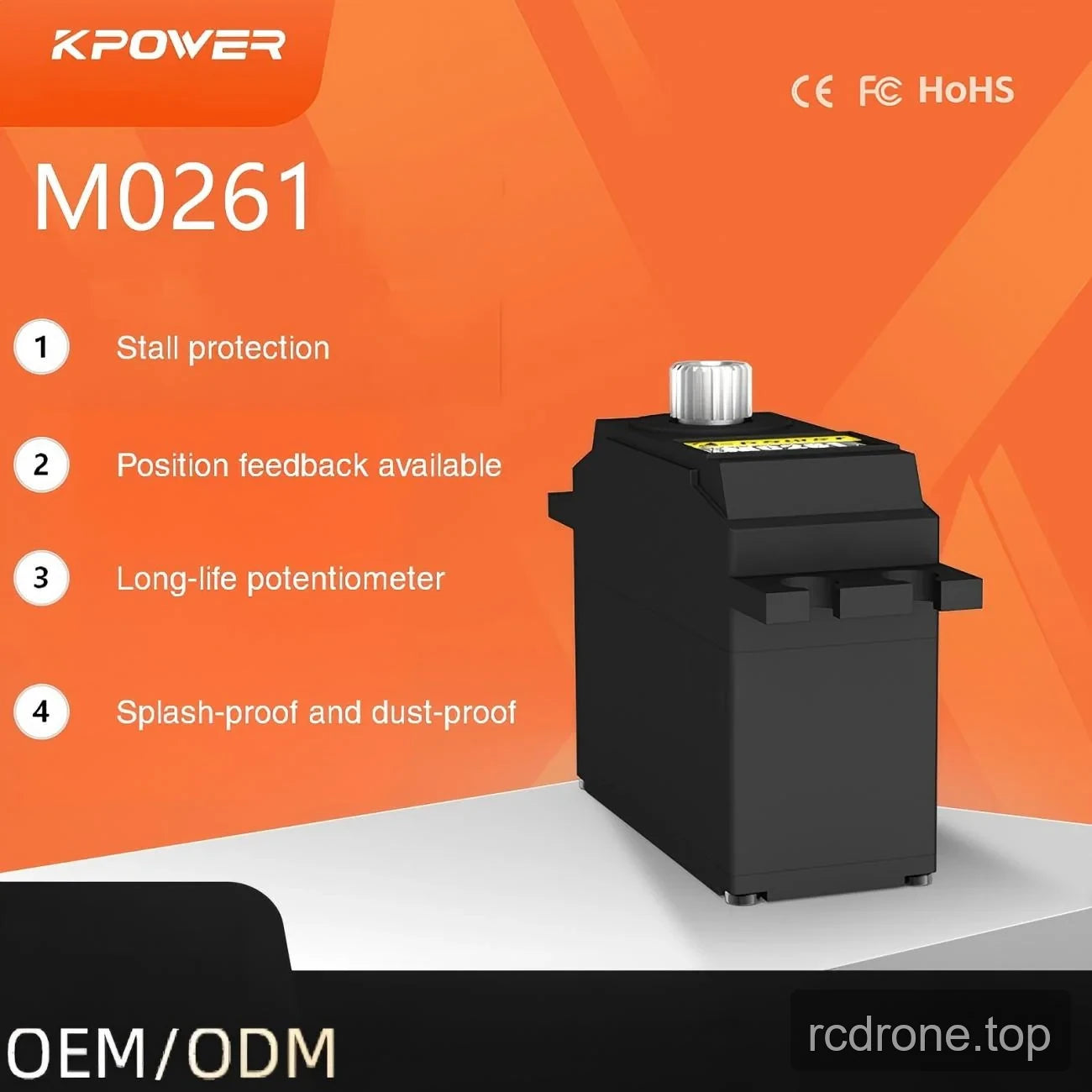 Kpower M0261 feature panel with stall protection, position feedback and potentiometer labels