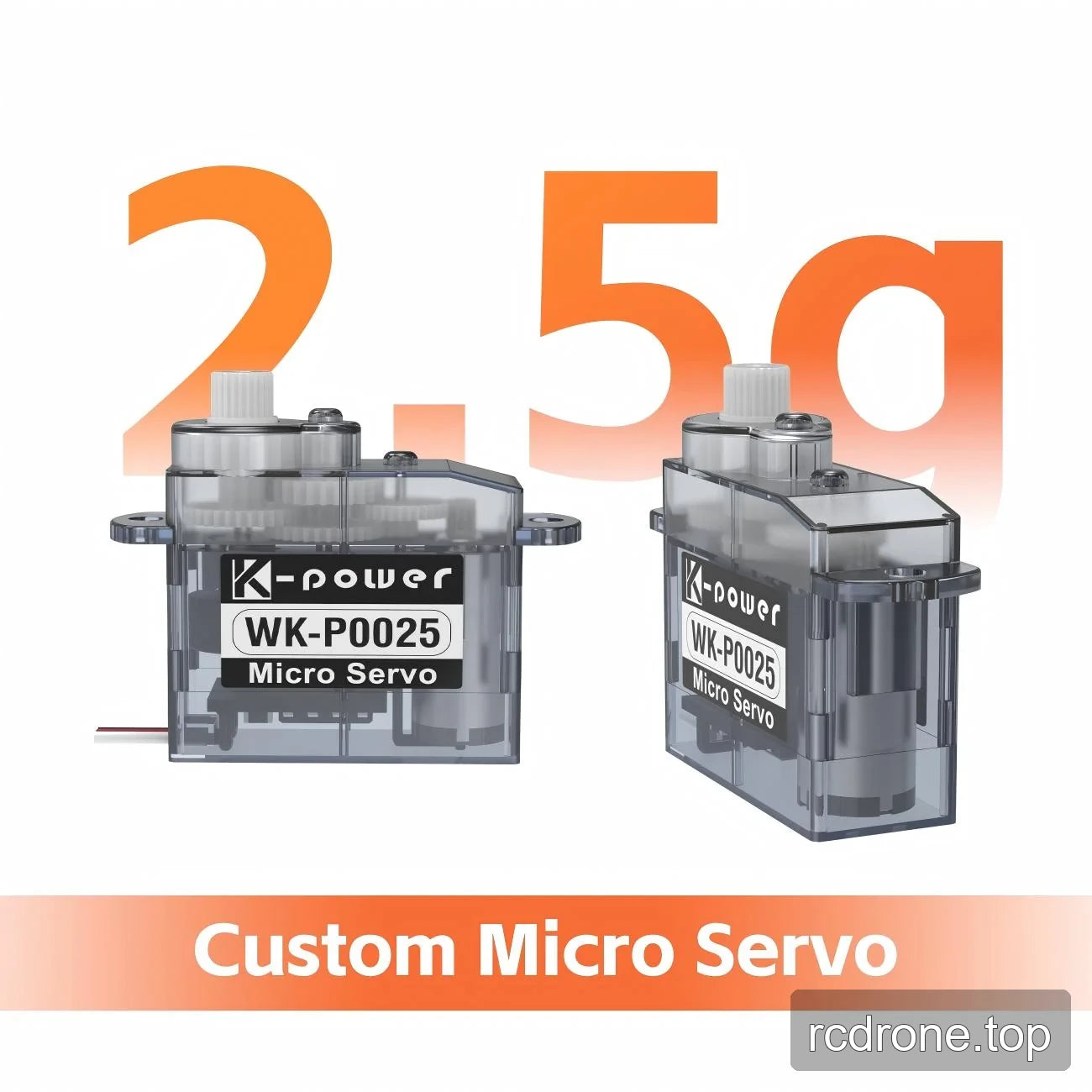 WK-P0025 micro servo with translucent housing, mounting tabs and splined output shaft