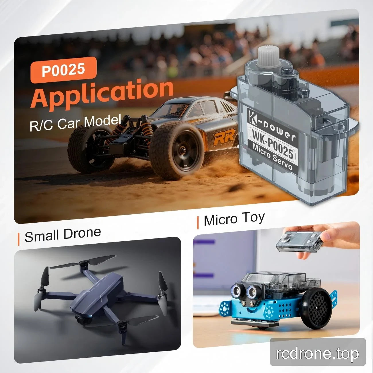 P0025 application graphic featuring RC cars, small drones and micro toys