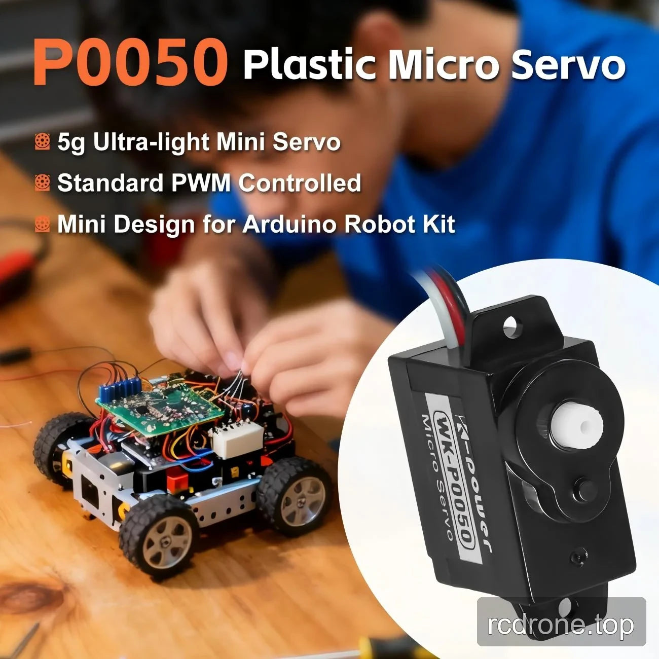 P0050 feature panel identifying 5 g weight, PWM control and Arduino robot-kit use