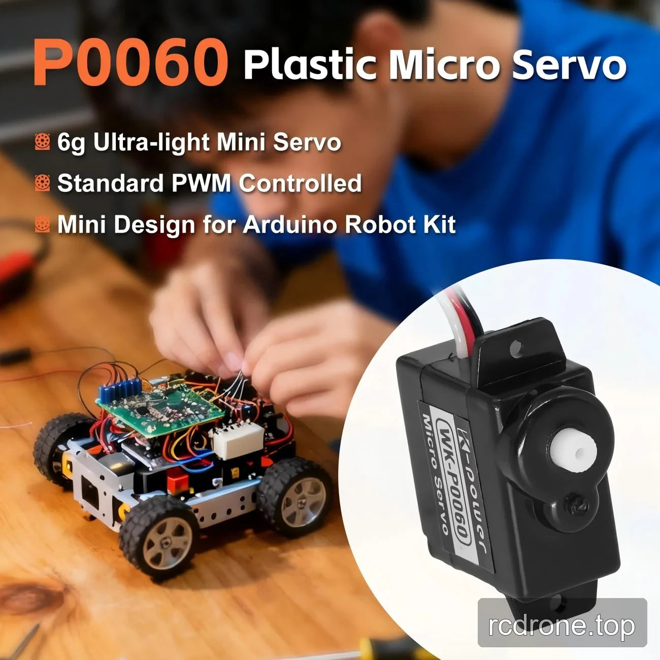 P0060 plastic servo with 6 g, PWM control and Arduino robot-kit labels