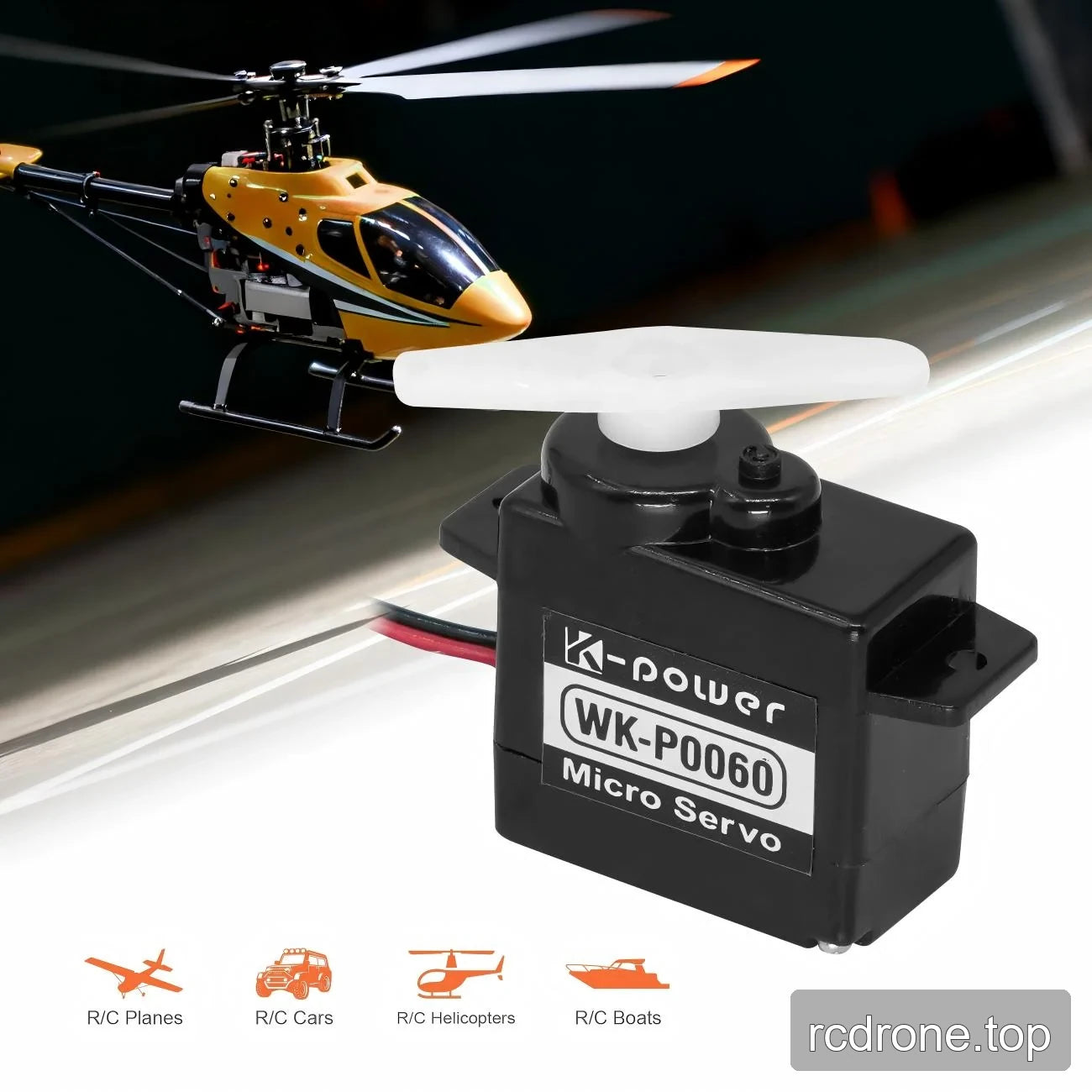 WK-P0060 micro servo with white horn and RC plane, car, helicopter and boat icons