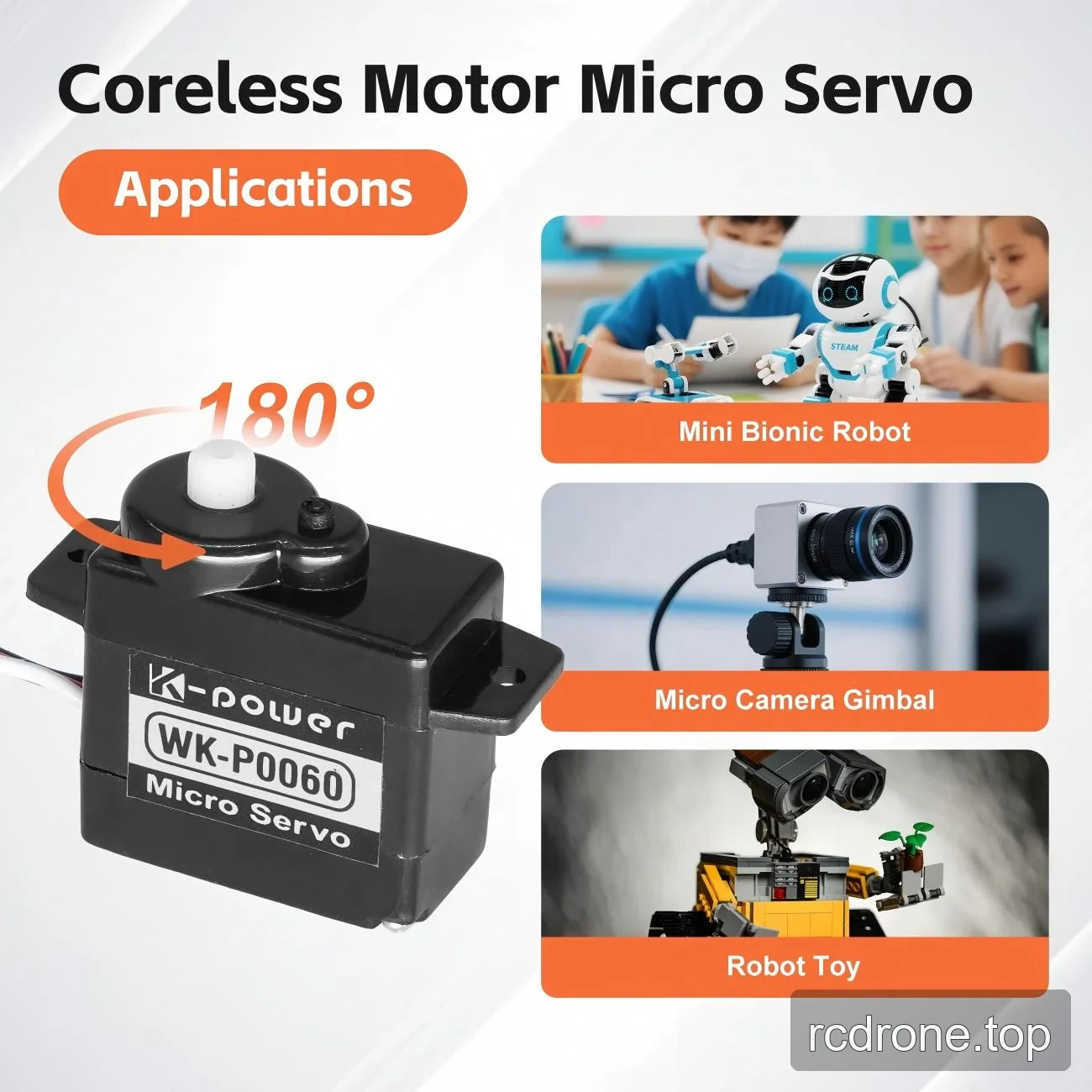 WK-P0060 application graphic with mini robots, camera gimbals and robot toys