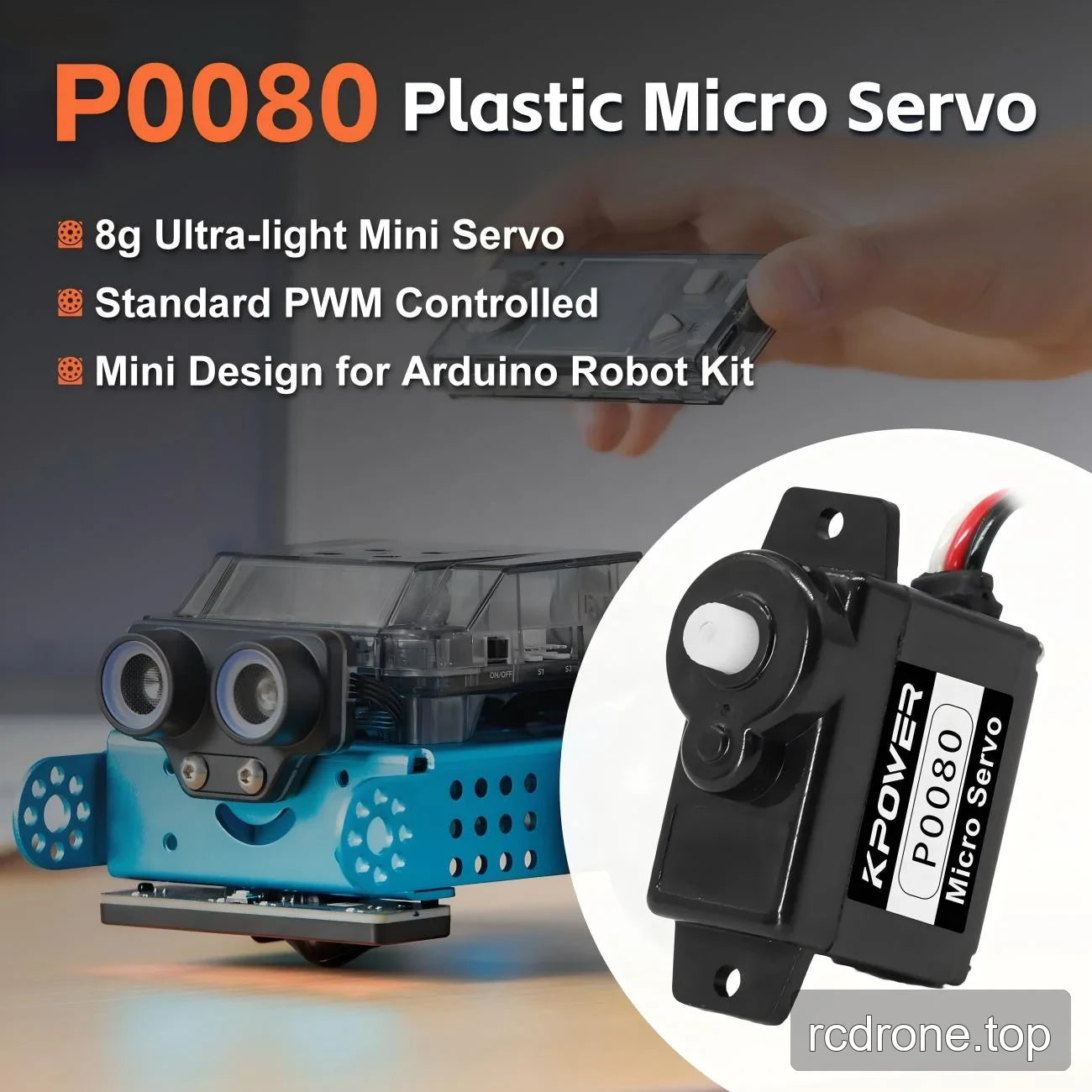 P0080 plastic micro servo with 8 g, PWM and Arduino robot-kit feature labels