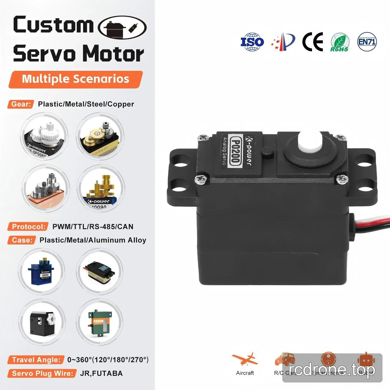 Kpower P0200 analog servo beside generic servo customization examples