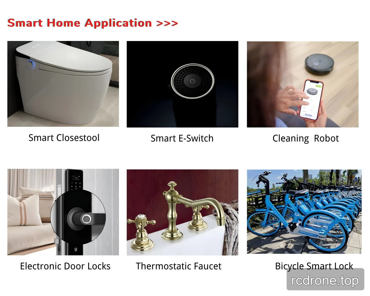 General smart-home servo examples including switches, locks, a faucet and cleaning robot
