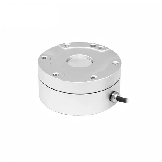 Kunwei KWR57 sensor with silver cylindrical housing, recessed center, top mounting holes, and side cable, shown at an angle.
