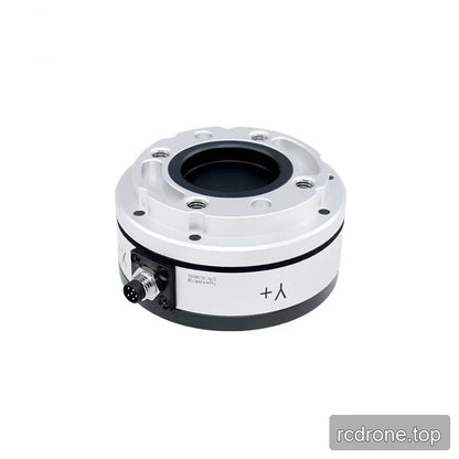 Silver sensor in a repeated angled view, with Y+ side marking, left connector and mounting holes around a recessed center.