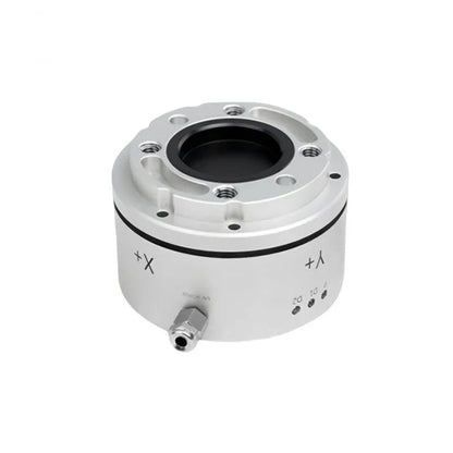 Silver Kunwei sensor in an elevated angled view, showing top mounting holes, a black center recess, and side cable fitting.