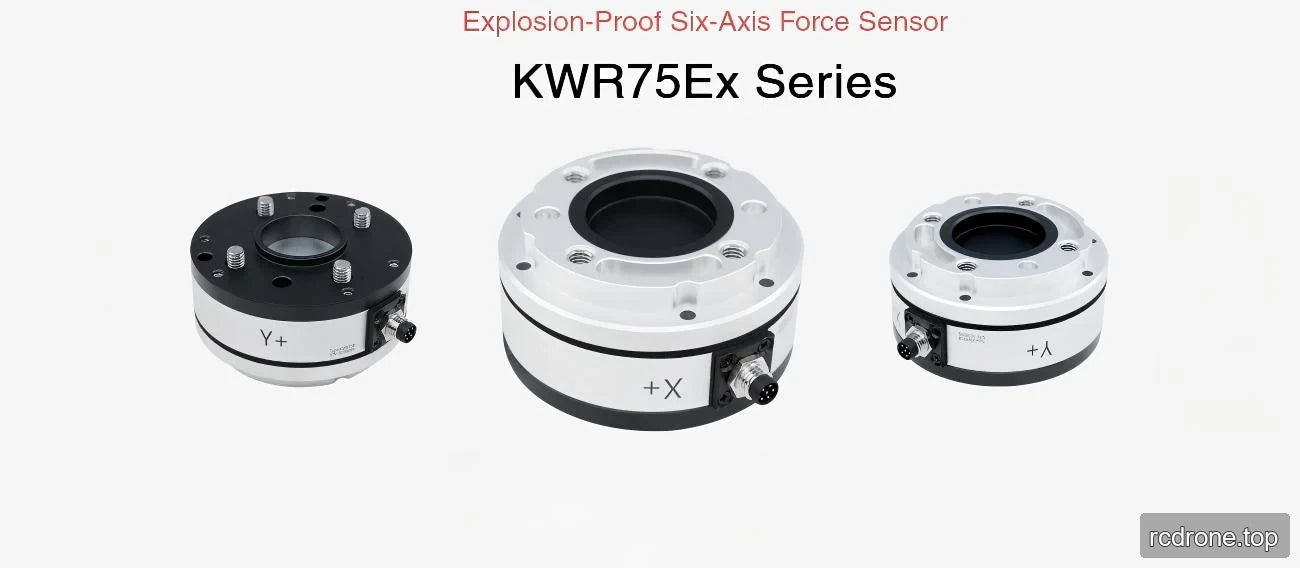 Three KWR75Ex sensors with circular mounting faces and side-mounted connectors