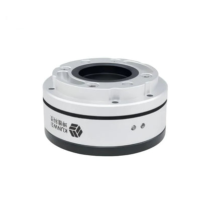 Rear angled sensor view showing side branding, two small housing holes, silver mounting flange, and black base.