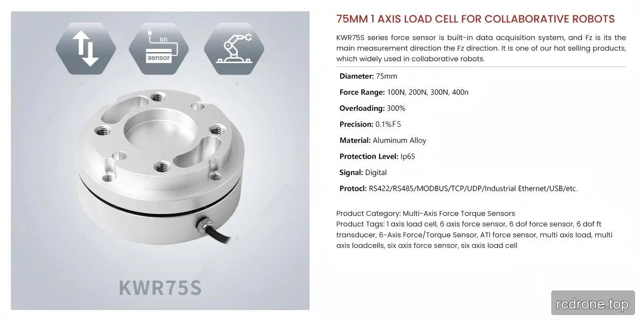 Kunwei KWR75S circular single-axis load cell and specification panel