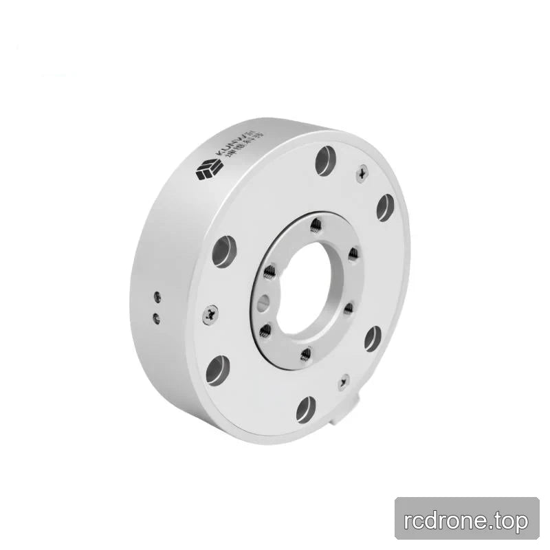 Silver sensor tilted upright, showing its open center, threaded inner ring, outer mounting holes, and thick branded sidewall.