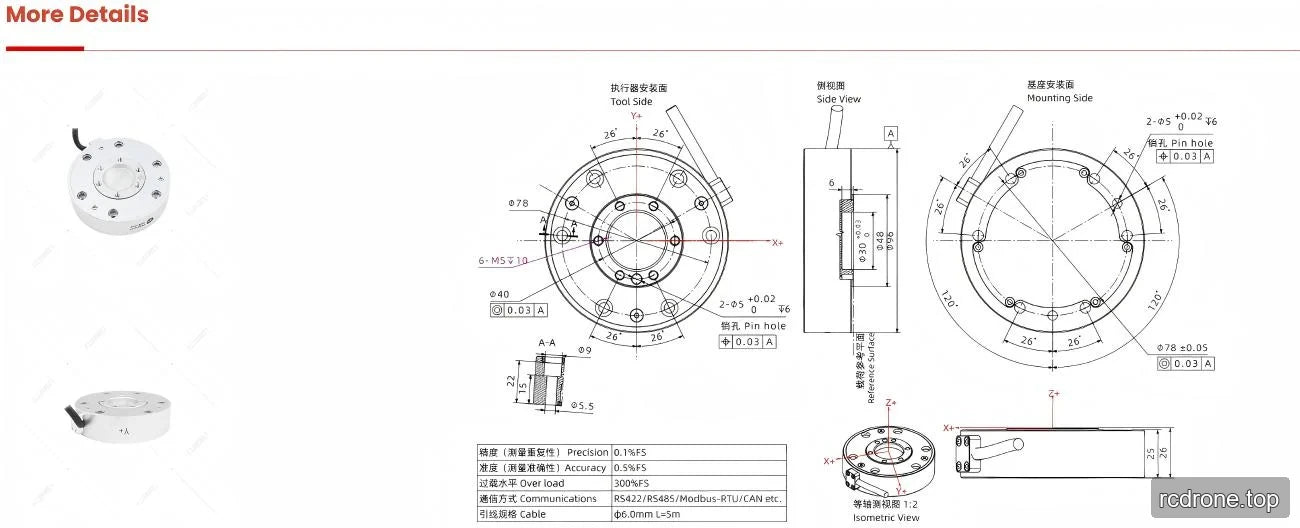 KWR96 mechanical reference with tool-side and mounting-side dimensions