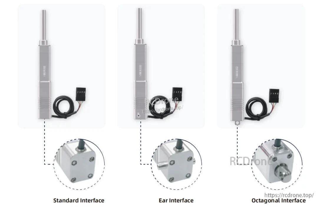 The LA30 Micro Servo Actuator features standard, ear, and octagonal interfaces for versatile applications.
