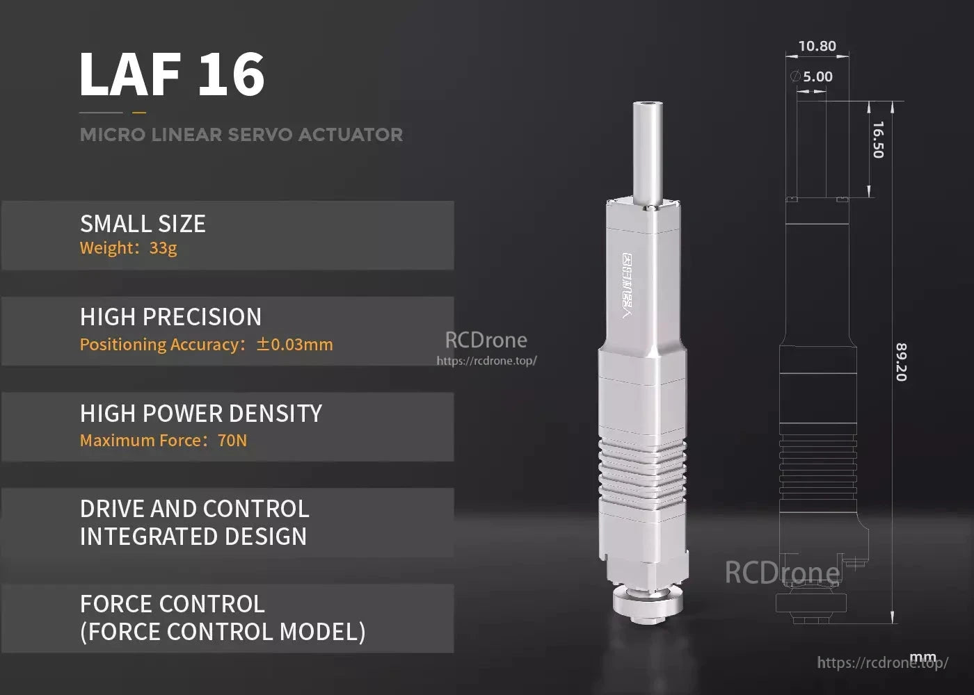 LAF16 Micro Servo, Linear servo actuator for high precision positioning.