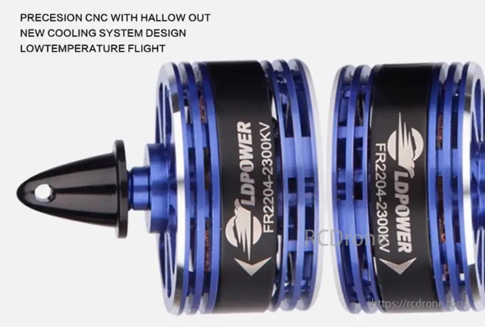 LDPower FR2204 2300KV Brushless Motor, Precision CNC, hollow-out design, new cooling system, and low-temperature flight capability enhance LDPower FR2204-2300KV brushless motor performance.