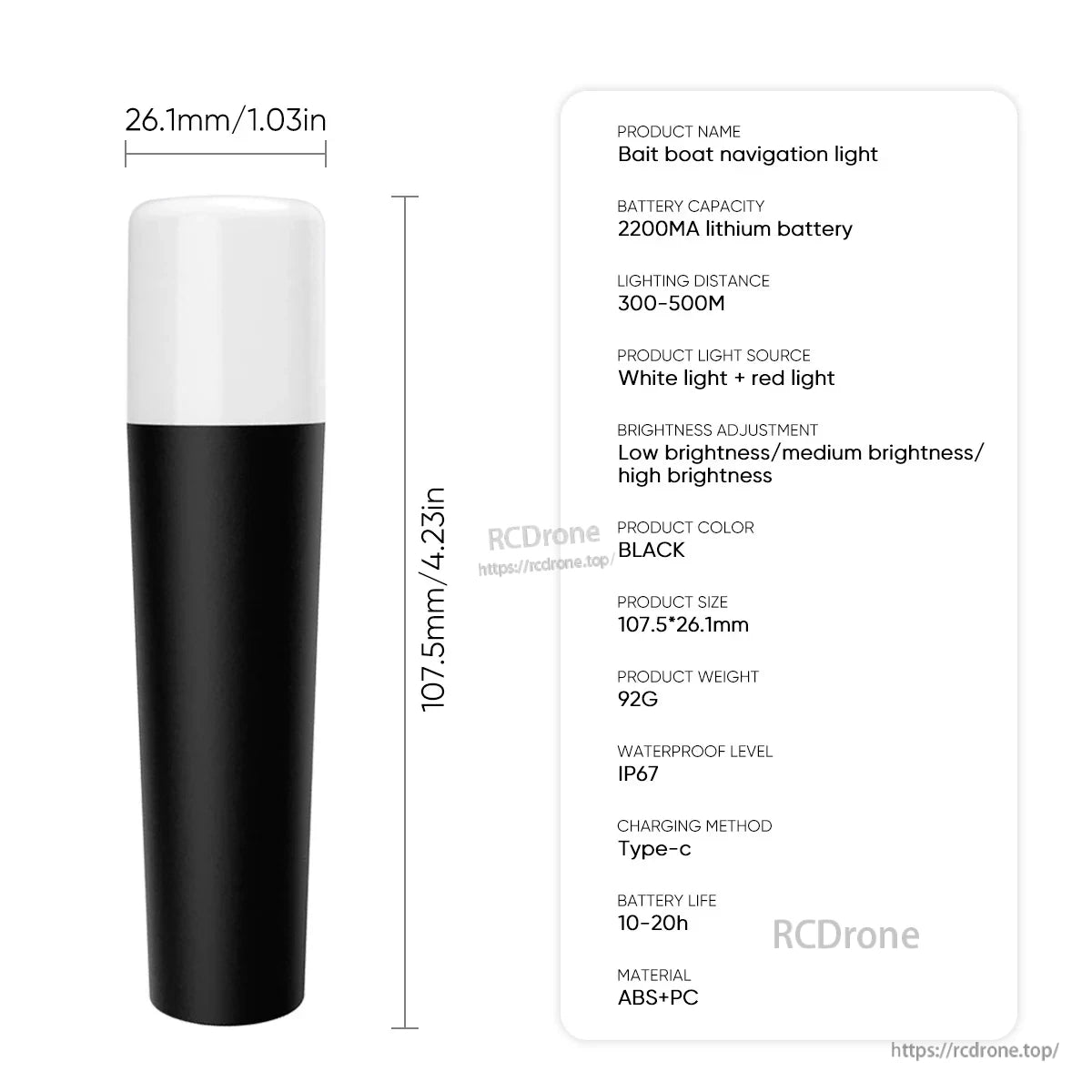 LED Boat Light, Boat navigation light features adjustable white and red lights, IP67 waterproof and rechargeable via Type-C.