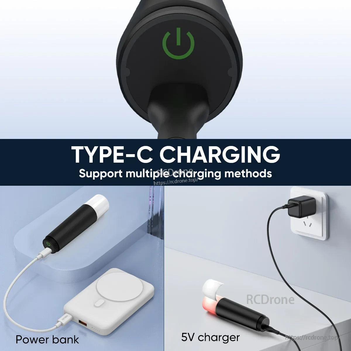 LED Boat Light, TYPE-C Charging, supports power bank and 5V charger, multiple charging methods.