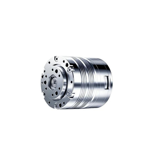 LinkDynamics P50 motor shown in a front three-quarter view with a circular mounting face and polished cylindrical housing.