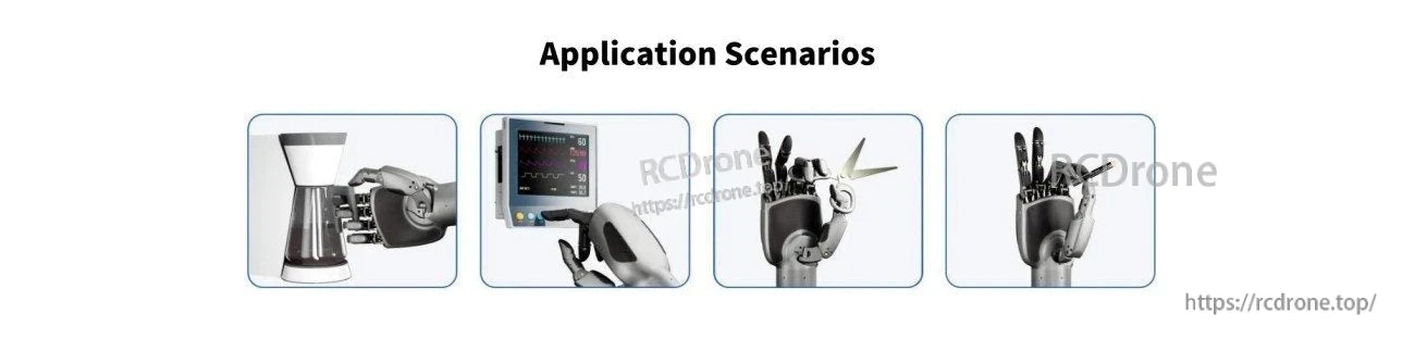 LINKERBOT Linker Hand L20 Robot Hand, Description of Linkerbot robot hand: L20 model, 10kg load capacity, +/-0.2mm precision, CAN/RS485 communication, DC24V power.