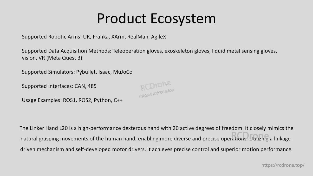 LINKERBOT Linker Hand L20 Robot Hand, Linker Hand L20: 20-DOF human-like gripper compatible with multiple arms, interfaces, simulators, and programming frameworks.