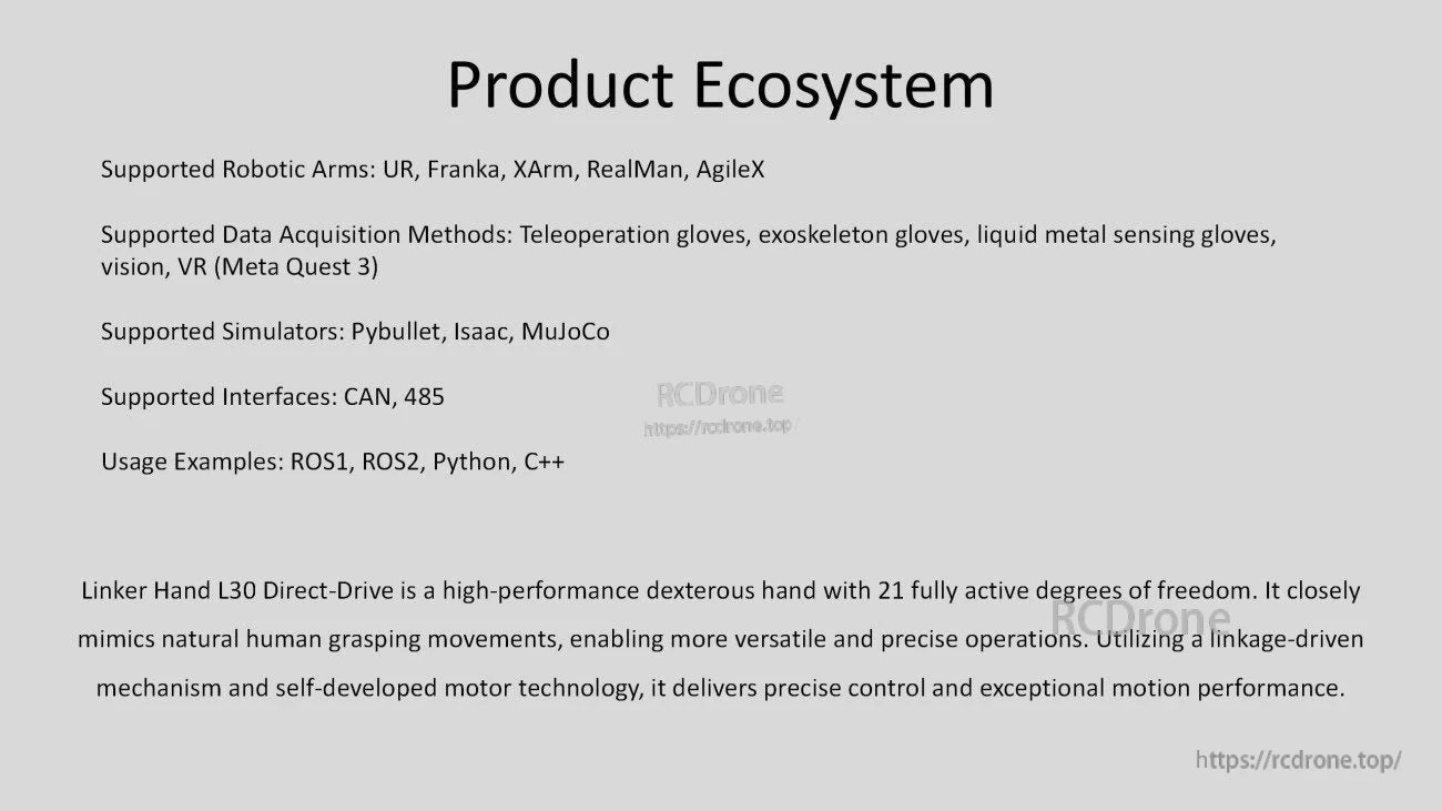 LINKERBOT Linker Hand L30 Robot Hand, Linker Hand L30: 21-DOF human-like gripper compatible with multiple robot arms, interfaces, simulators, and programming languages.