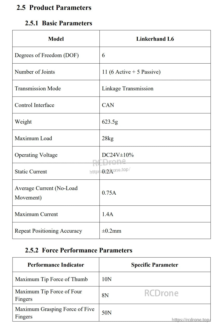 LINKERBOT Linker Hand L6 Robot Hand, The Linkerhand L6 robot hand features 6 DOF, 11 joints, 28kg load capacity, ±0.2mm precision, and 50N grasping force.