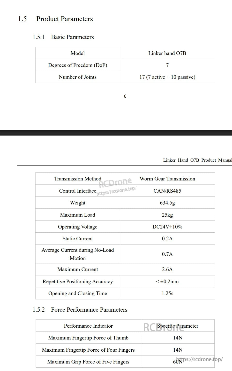 LINKERBOT Linker Hand O7 Robot Hand, The Linker Hand O7B is a 7-DoF robotic hand with 17 joints, 60N grip force, ±0.2mm accuracy, and 25kg payload capacity.