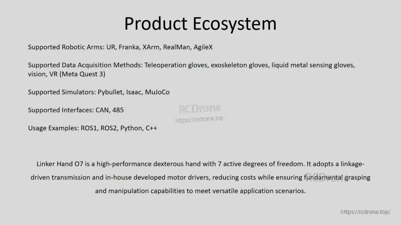 LINKERBOT Linker Hand O7 Robot Hand, Linker Hand O7 is a 7-DOF, ROS/Python/C++-compatible robotic hand with linkage-driven transmission and custom drivers for versatile, cost-effective manipulation.