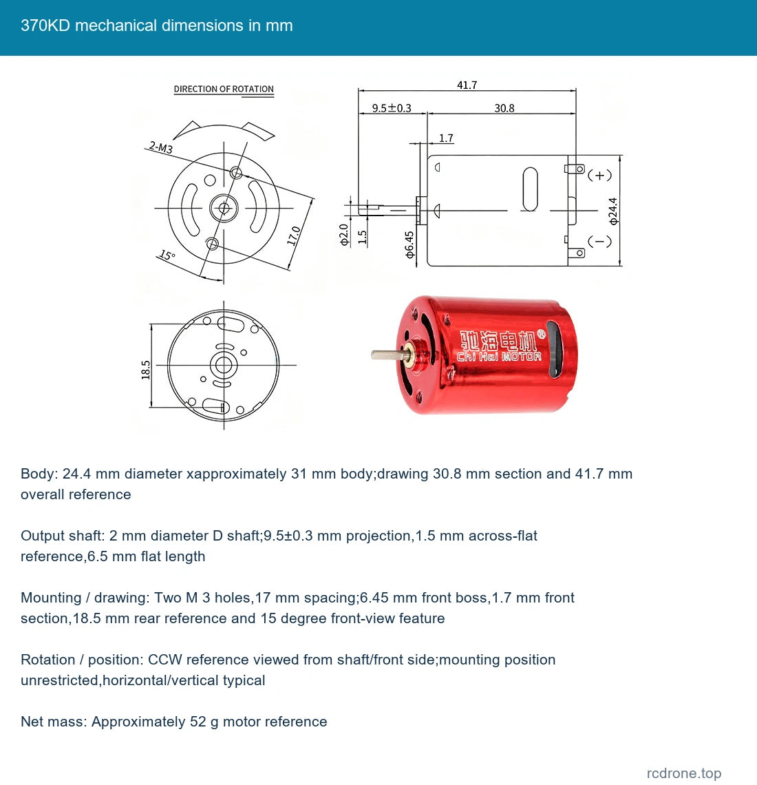370KD mechanical dimensions in mm
