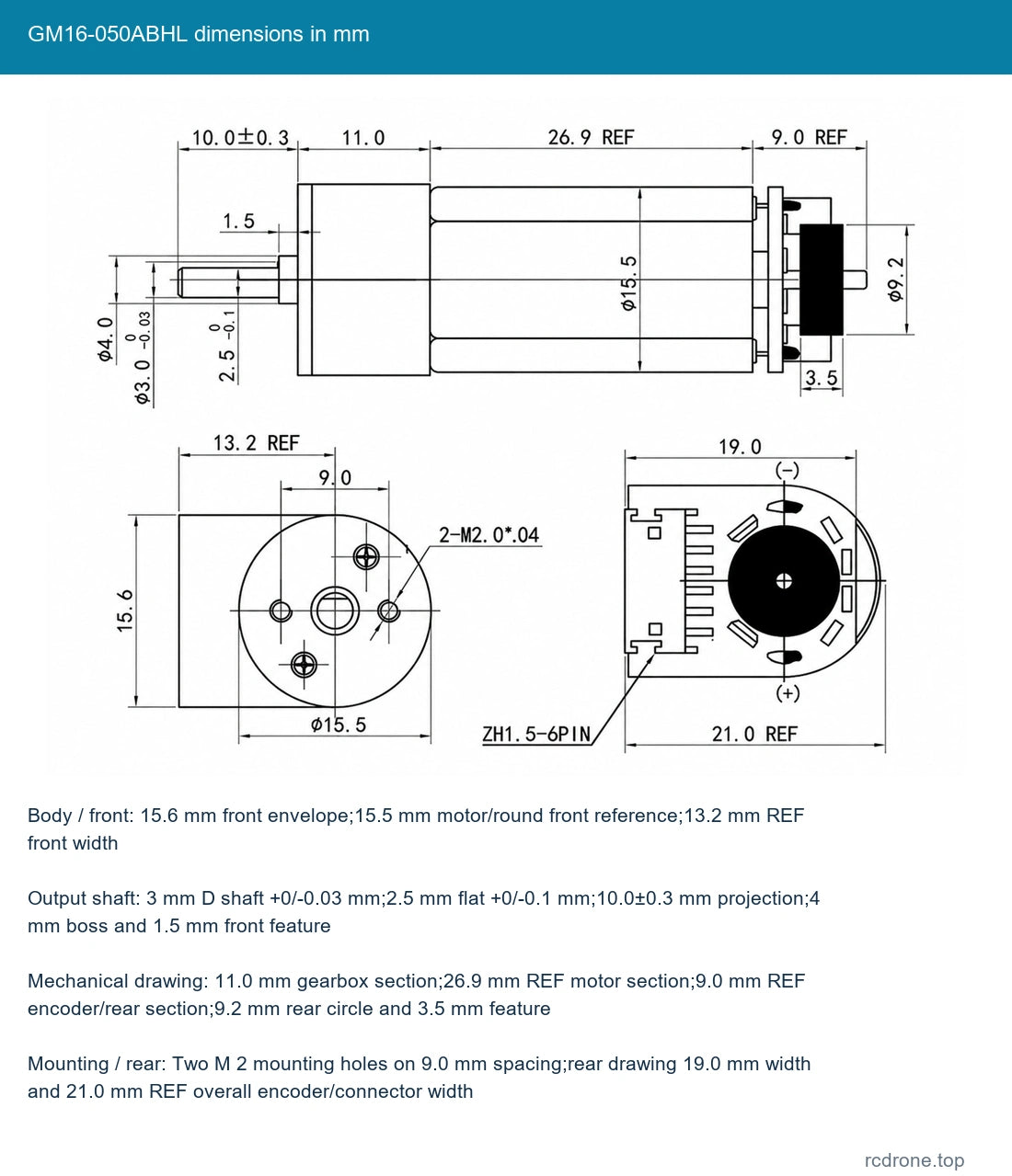 GM16-050ABHL dimensions in mm