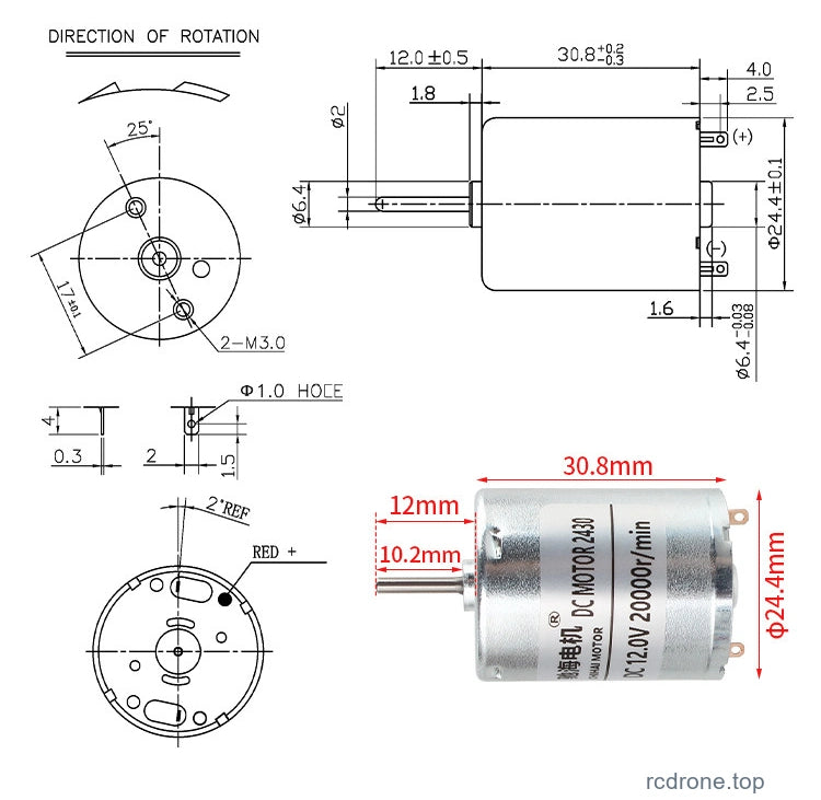 Original 2430 12mm shaft engineering drawing