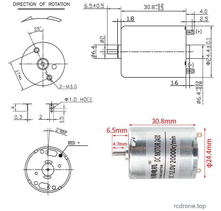 Original 2430 6.5mm shaft engineering drawing