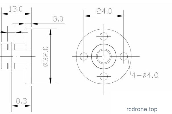 Original 8mm flange geometry - see complete English dimensions