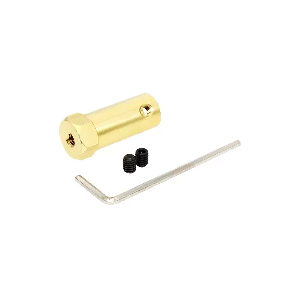 One brass hex coupling with two fixing screws and hex key